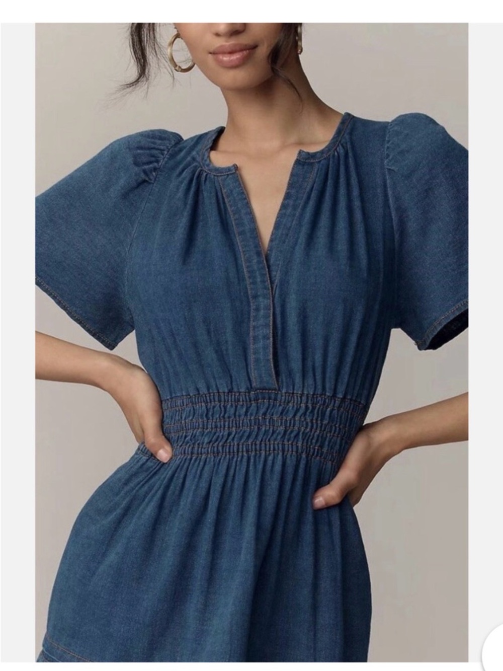 Anthropologie Somerset Denim Smocked Waist Mini Dress - Blue